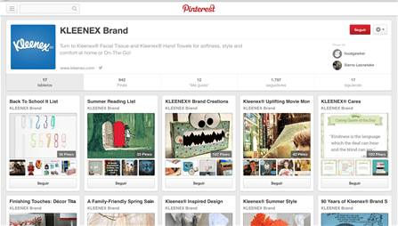 A rich Pinterest page for the Kleenex brand