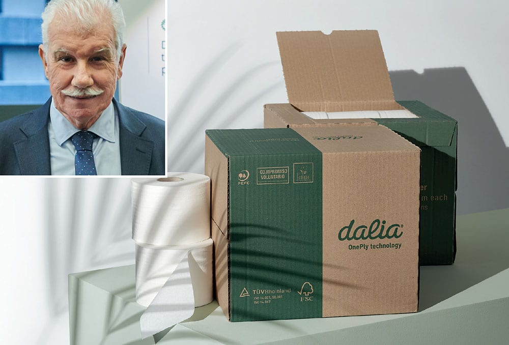 Rethinking consumer tissue: L.C. Paper chief executive Joan Vila, and an example of the company's tissue paper products