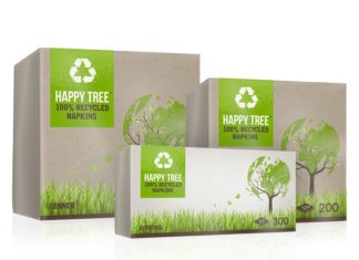BAROMETER ISSUE: SPECIAL FEATURE, Poppies Europe Innovation: Poppies Europe has developed a new brand – ‘Happy Tree’ – which is made from 100% recycled unbleached tissue