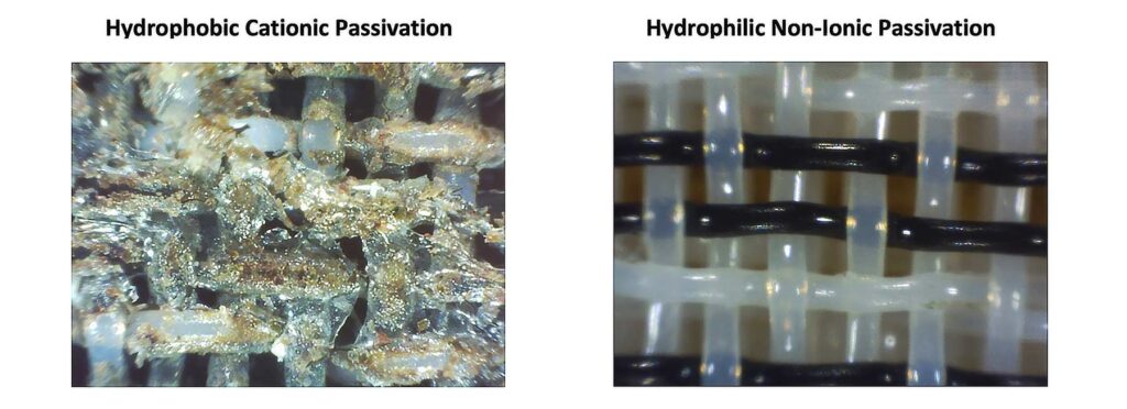 Figure 1: Examples of tissue machine wires treated in a lab with the differing approaches.