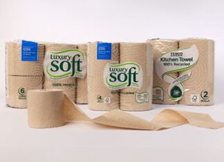 Tesco teams up with WEPA to introduce three new products to its own-brand line including a 100% recycled brown tea towel and 100% recycled brown luxury soft luxury toilet tissue.