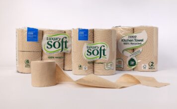 Tesco teams up with WEPA to introduce three new products to its own-brand line including a 100% recycled brown tea towel and 100% recycled brown luxury soft luxury toilet tissue.