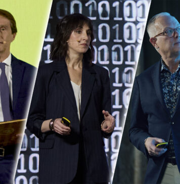 Tissue Planet – Future insights (L-r): Alessandro Mennucci, Toscotec’s Chief Executive, Mariarosaria Taddeo, Professor of Digital Ethics and Defence Technologies at the Oxford Internet Institute, University of Oxford, Steven Sage, Vice President of Sustainability and Corporate Communications at Kruger Products.